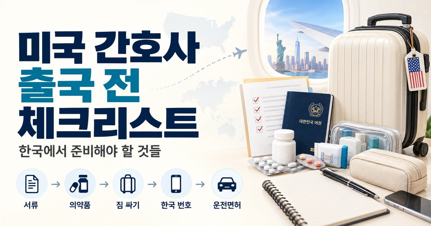 미국 간호사 출국 전 체크리스트 - 한국에서 준비해야 할 서류, 한국 번호, 운전, 상비약, 짐